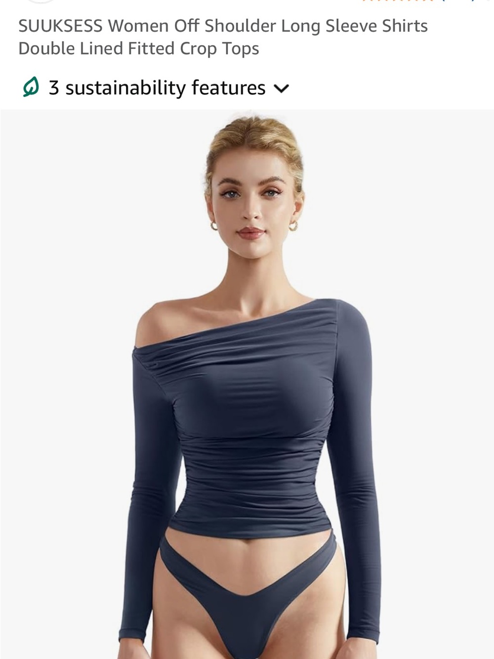 Draped Long-Sleeve Top in Navy Blue